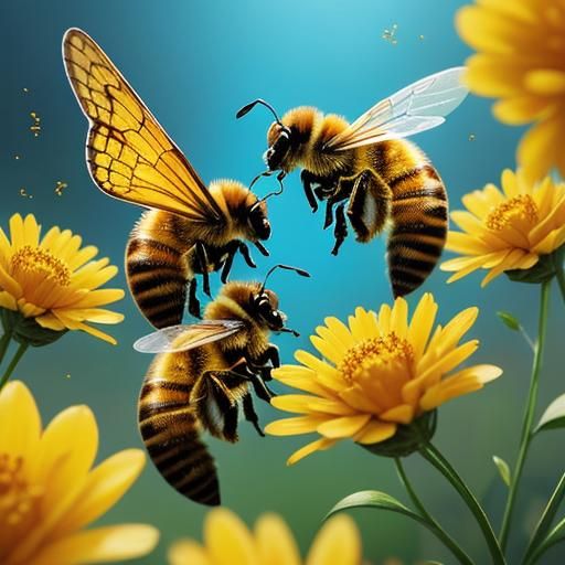 Honey Bees Building a Comb in Splash Art Style