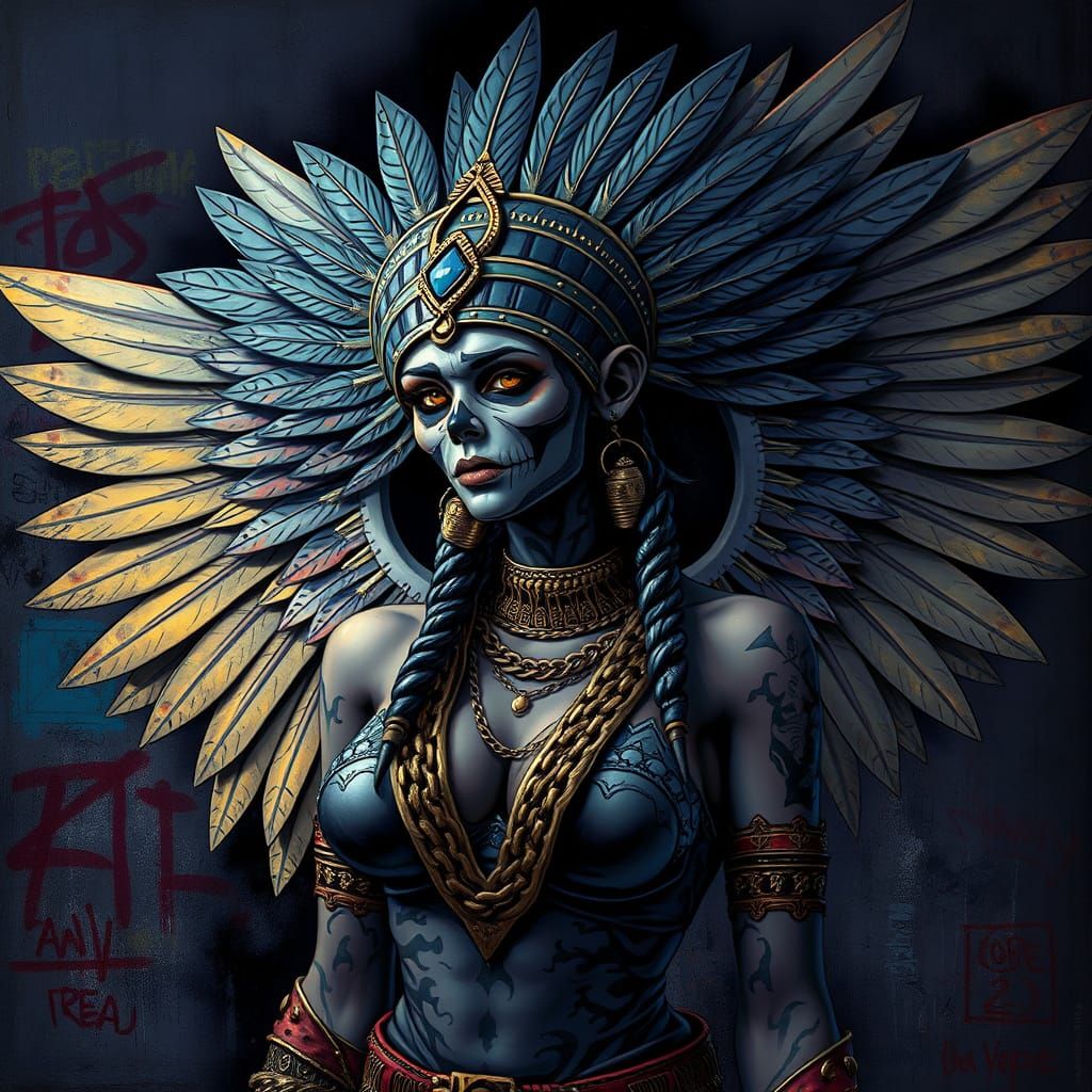Aztec Medusa with Angel Wings in Hip Hop Style