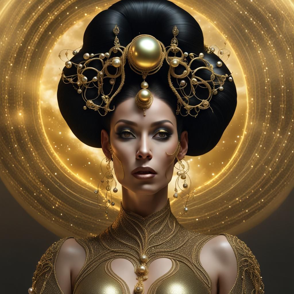 Celestial Spanish Woman with Golden Orbs
