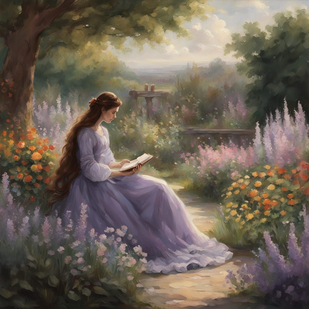 Victorian Woman in Garden, Romanticism Style
