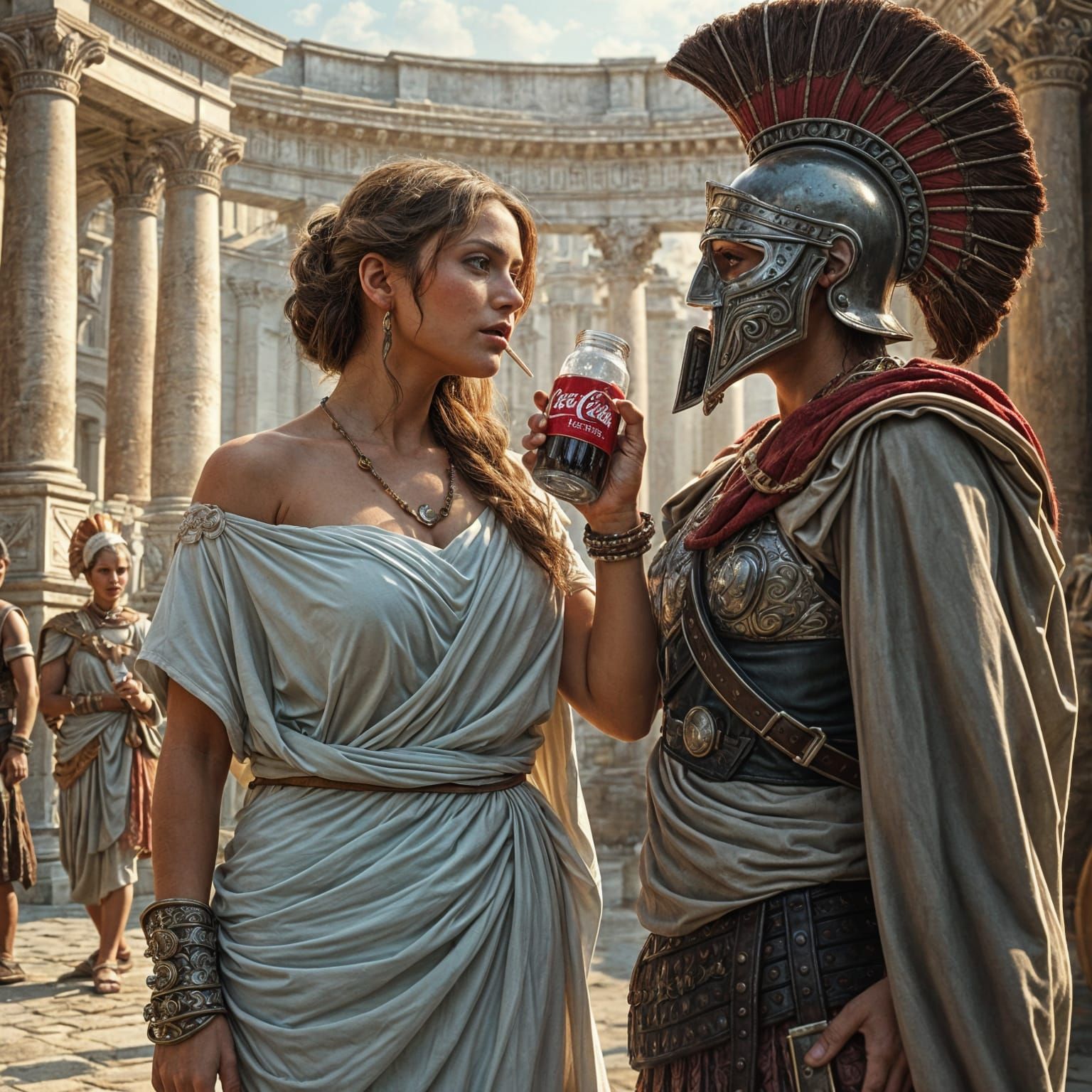 Roman Gladiator Pauses for Coca Cola