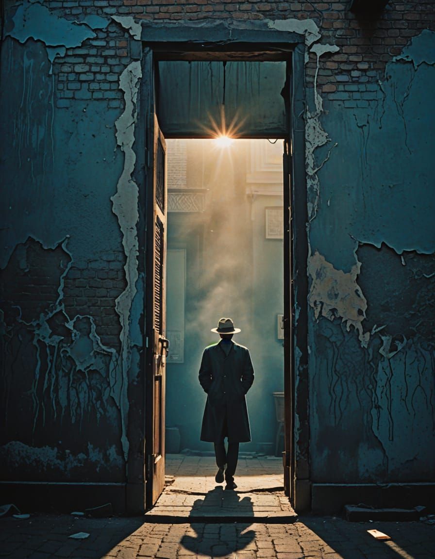 Figure in a Doorway, Silhouetted by Blazing Light