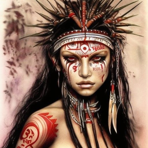 Tanned Tribal Shaman with Red and White Markings