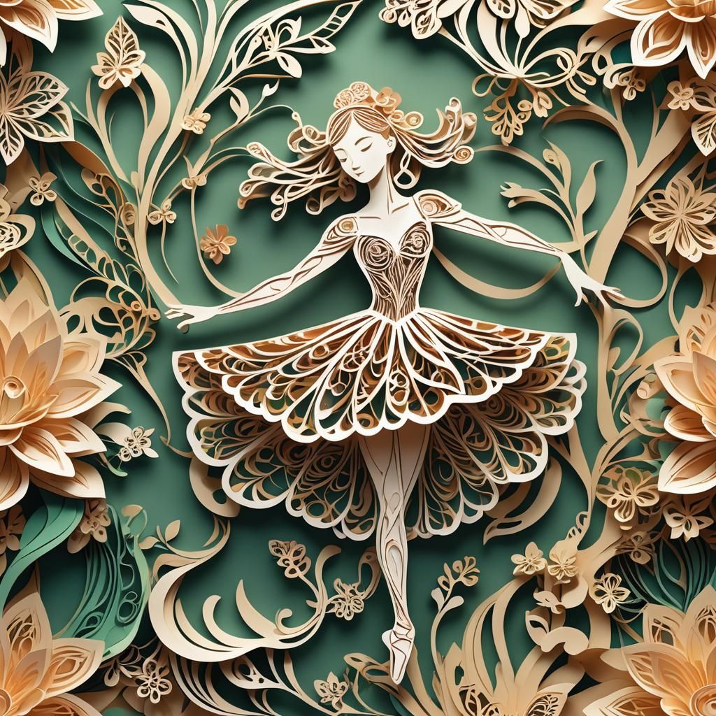 Kirigami Spring Flower Ballerina in Sunlight