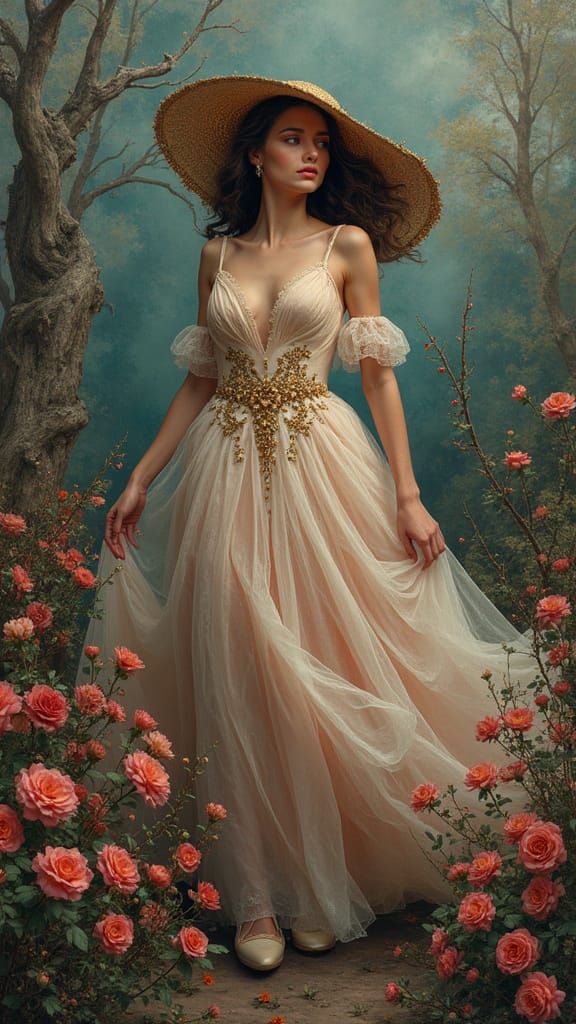 A Modern Renaissance Woman in Elegant, Cyberpunk-Inspired Re...