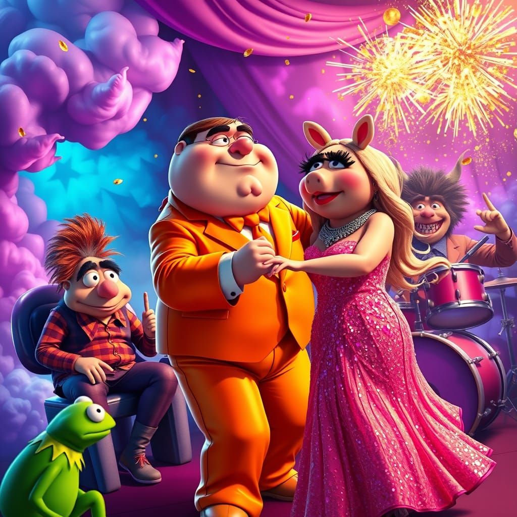 Peter Griffin and Miss Piggy Dance in a Vibrant Carnival Sce...