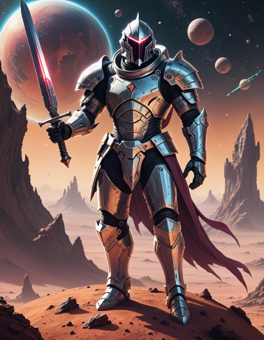 Smirking Space Knight on Distant Planet