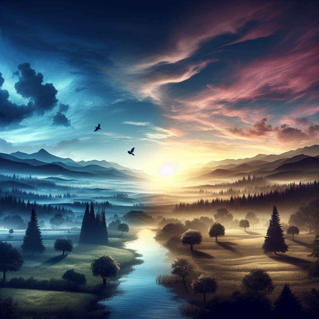 Hopeful Morning Light Breaks Over Tranquil Landscape