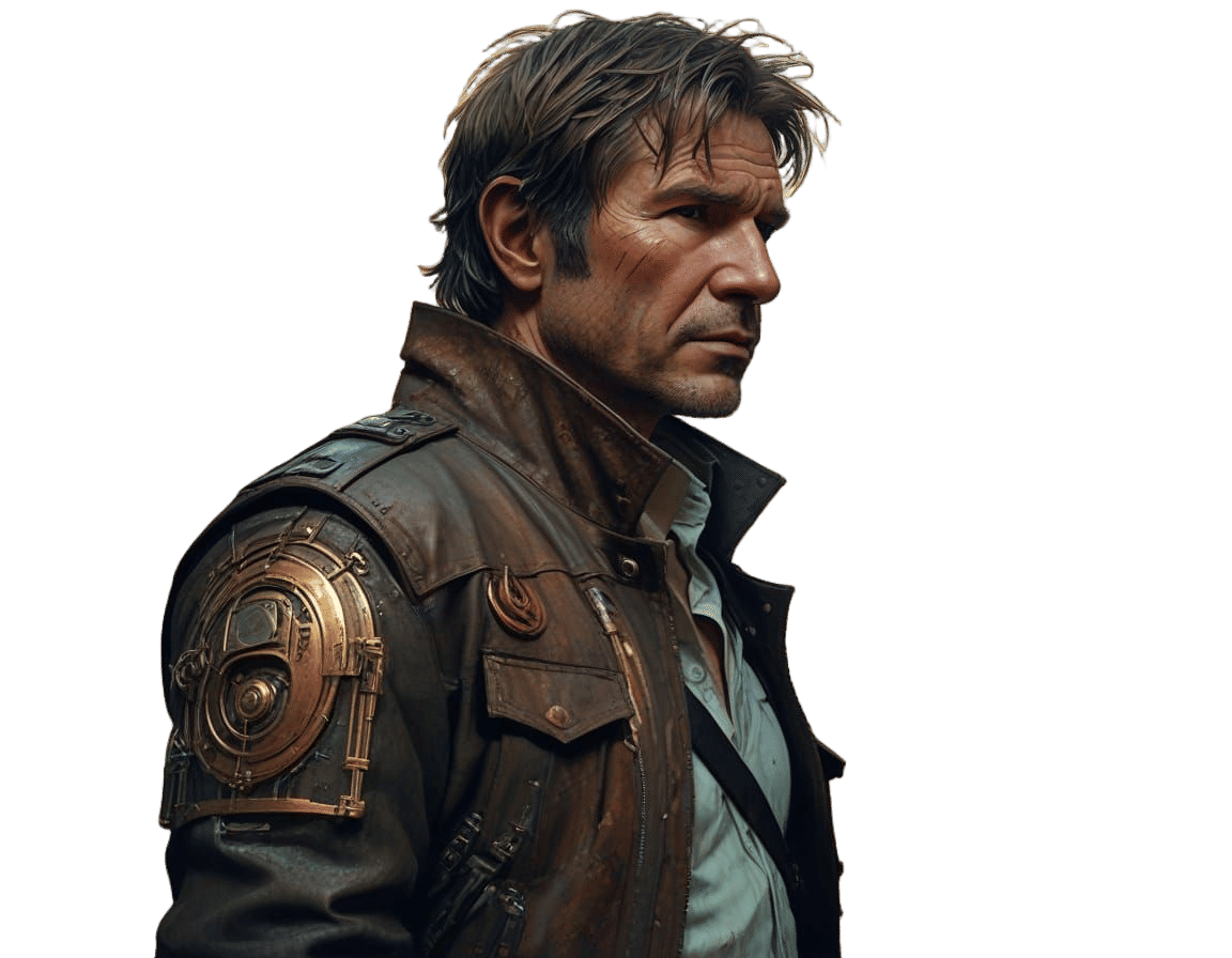 Han Solo in a Biopunk Industrial Landscape