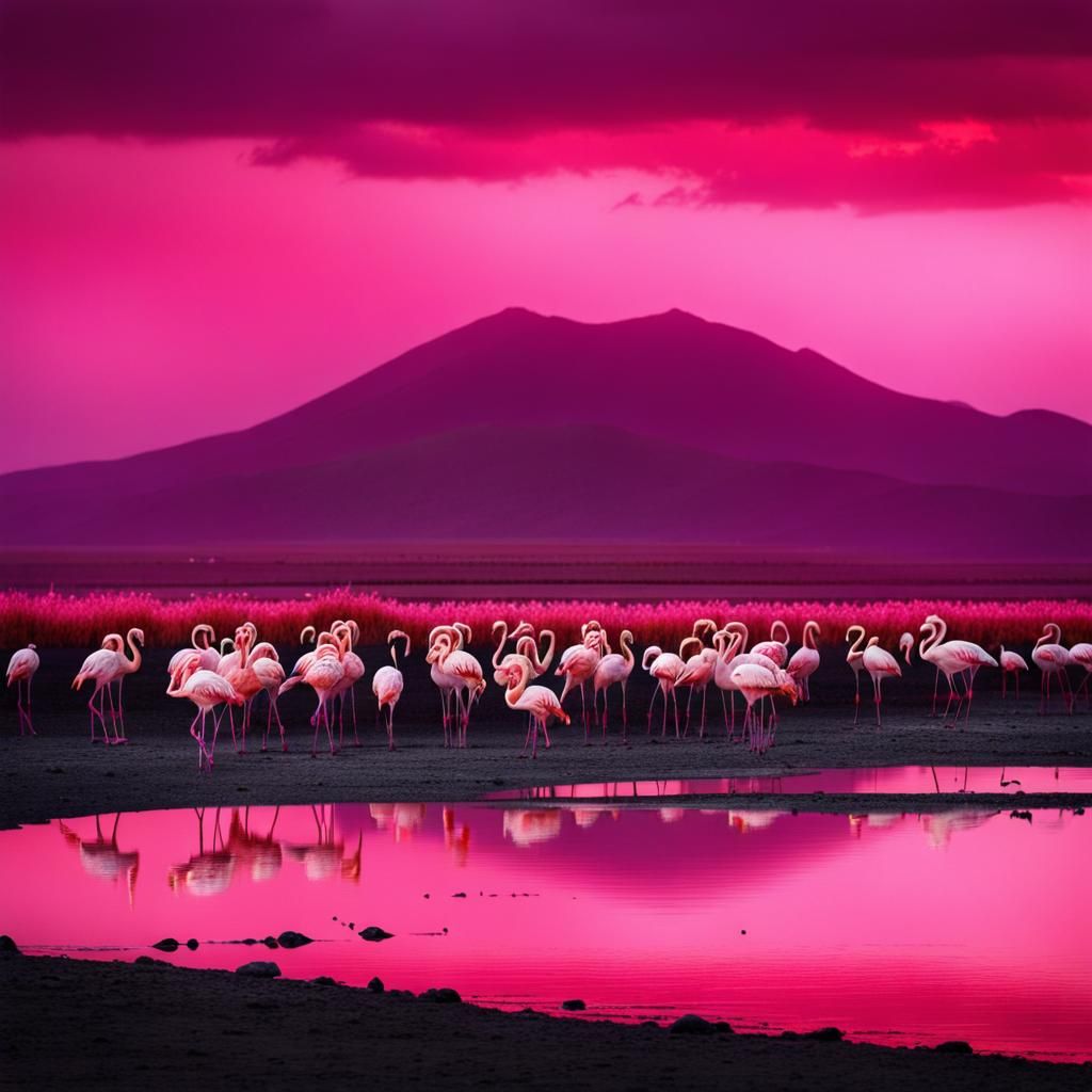 Pink Flamingos in Lake Natron: A Hyperrealistic Photo