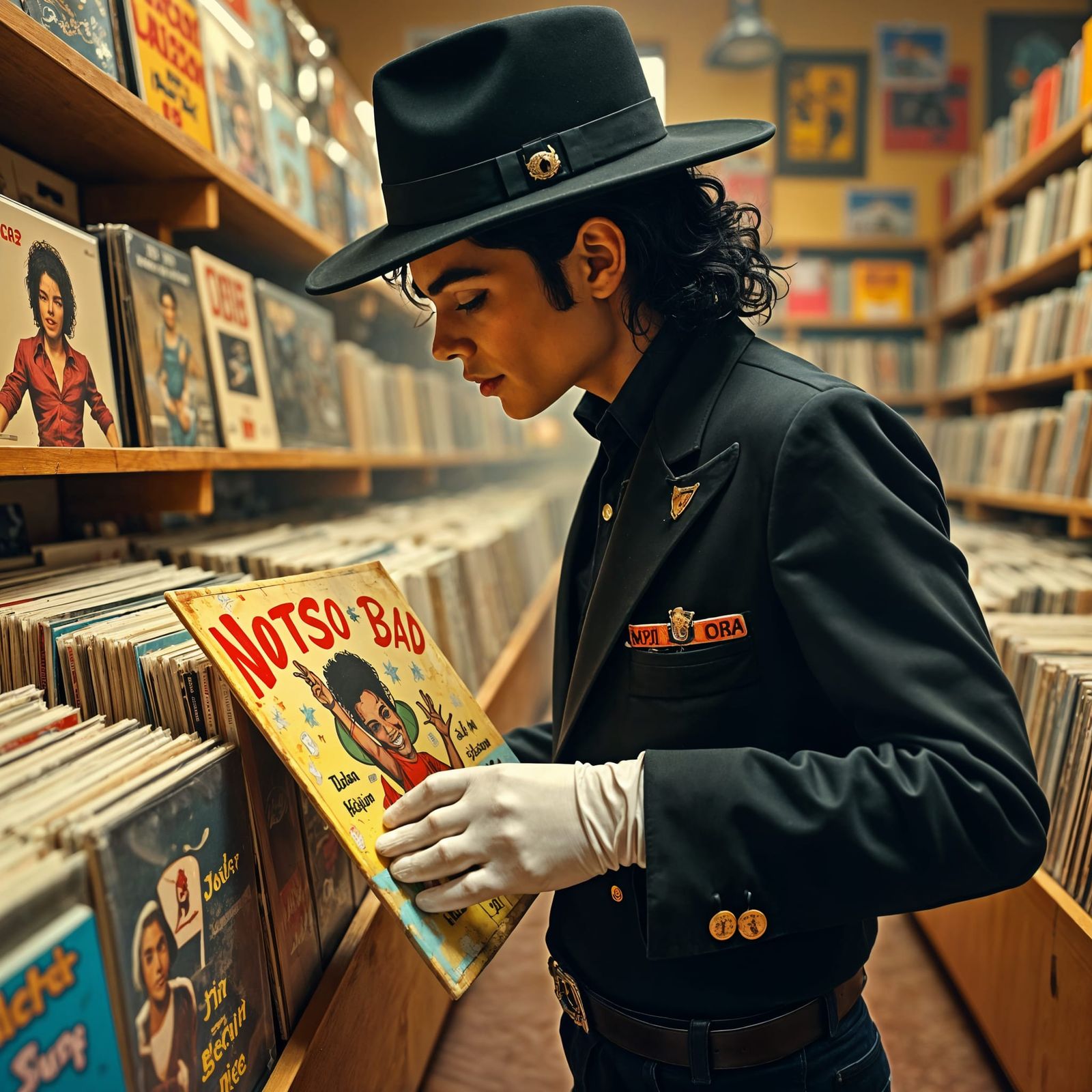 Michael Jackson in Record Store, Pop Surrealism Style