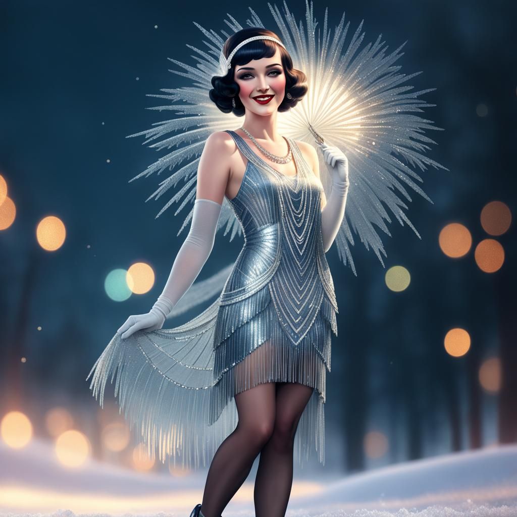 Art Deco Woman in Frosty Synthwave Landscape