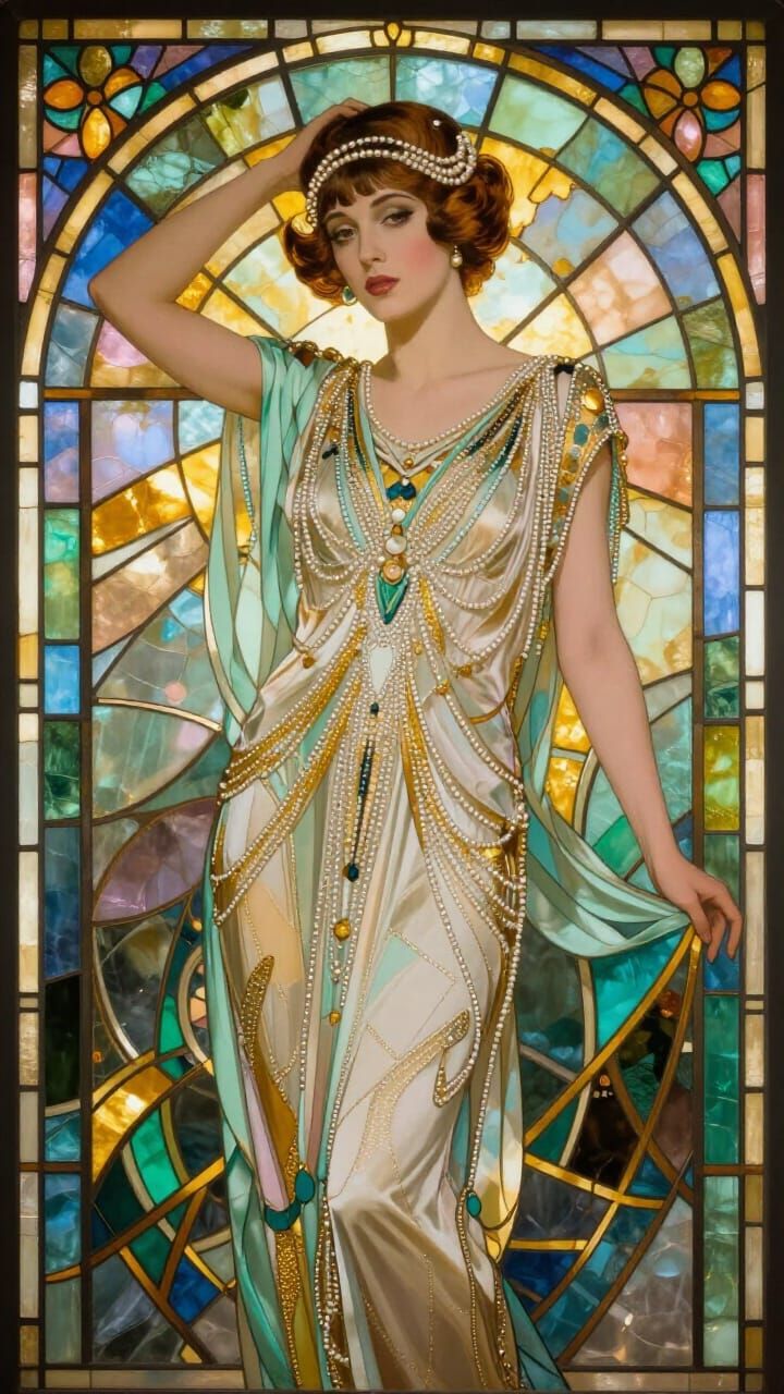 Art Deco Woman in Stained Glass Aura