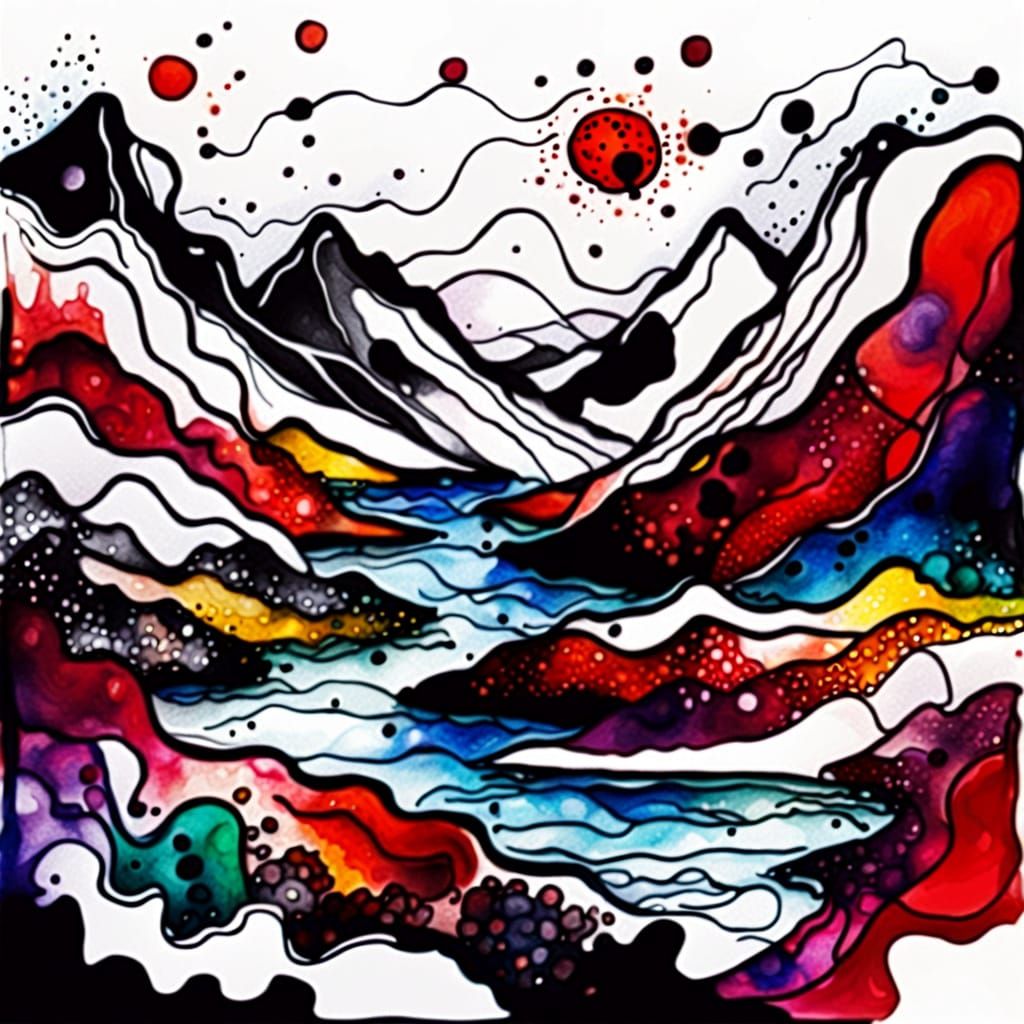 Alcohol Ink River in Comic Style