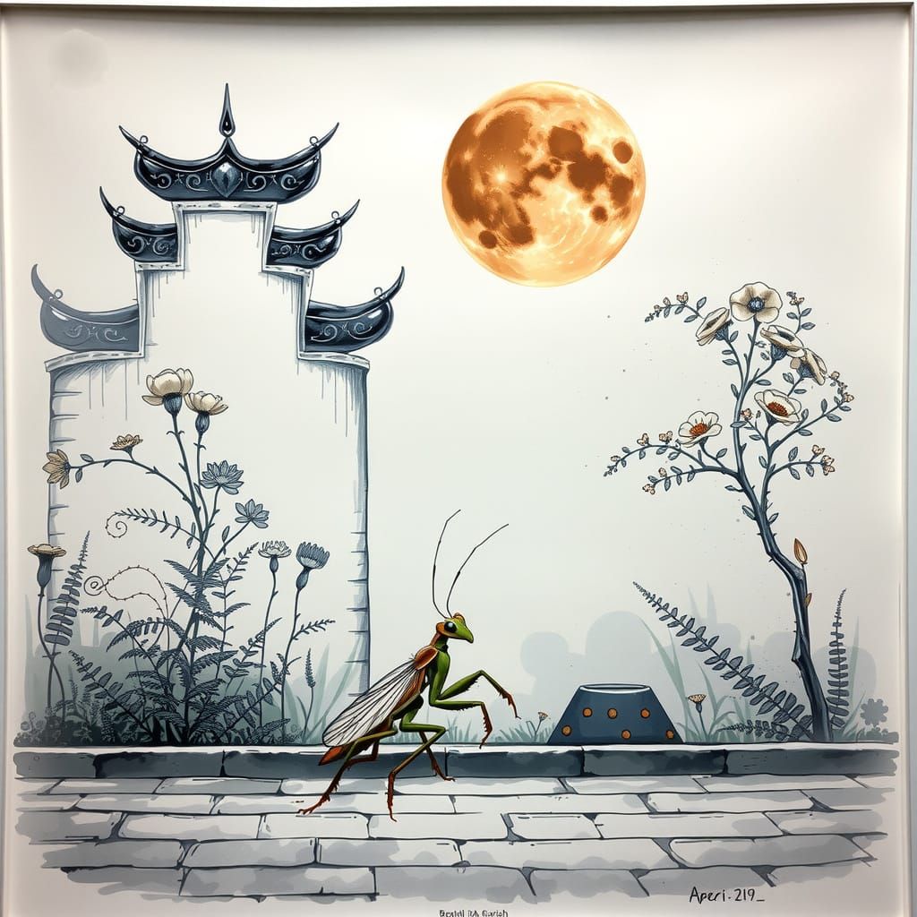 Mantis admires garden