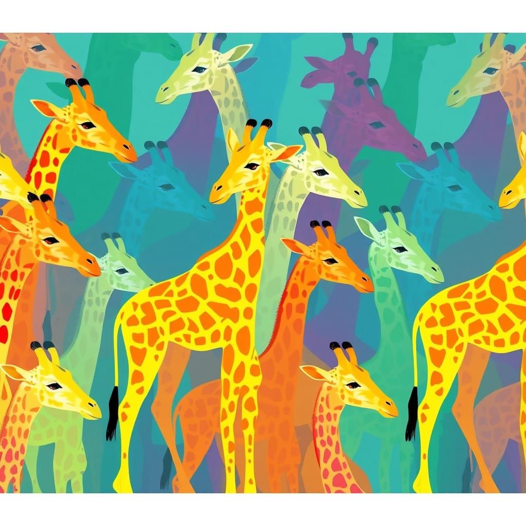 Vibrant Giraffes in Tessellation Style - Inspired by Russian...