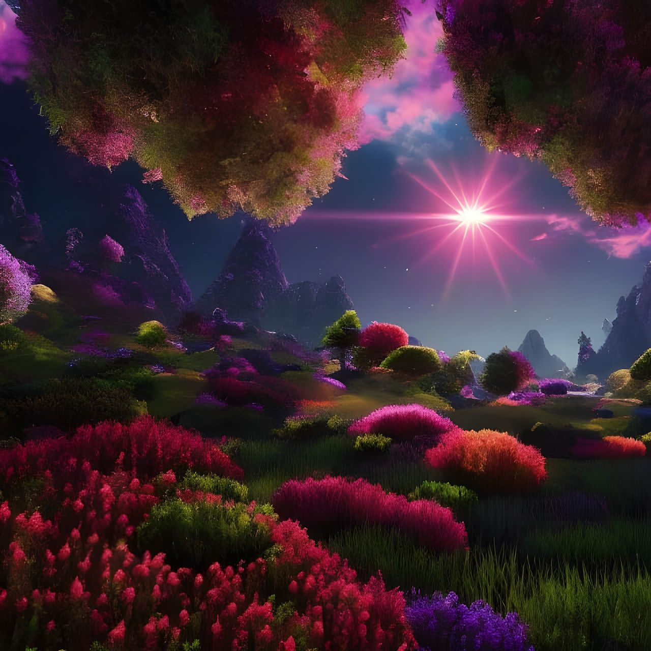 Fields of flowers, a bright star