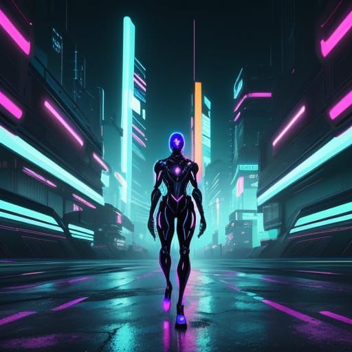 Cyberpunk Hero Sips Tintol in Neon-Lit Dystopia