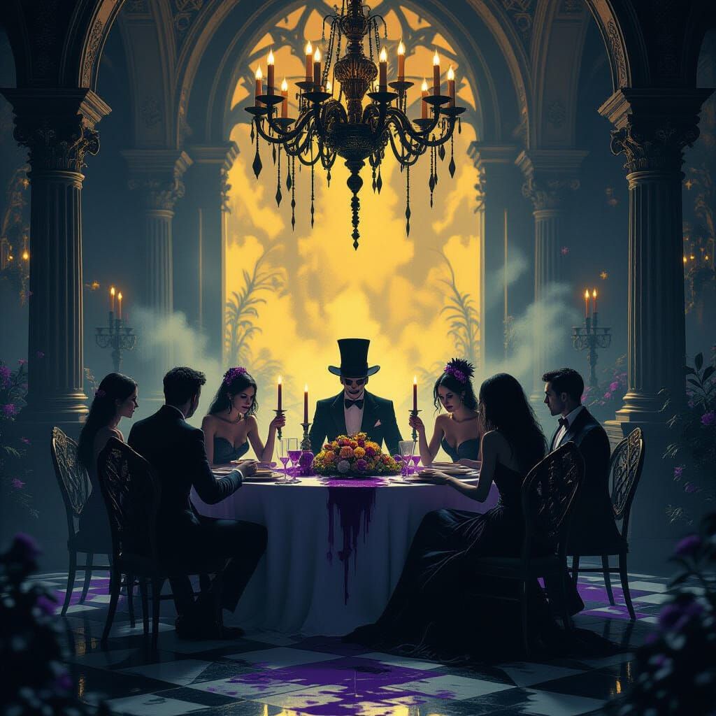 Macabre Birthday Party in Dark Fantasy Concept Art Style