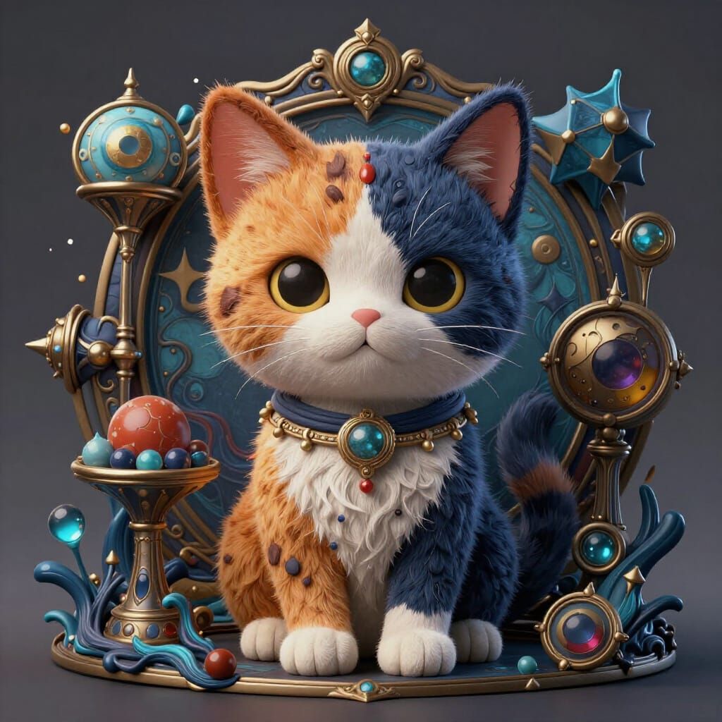 Majestic Calico Cat in Detailed Fantasy Art