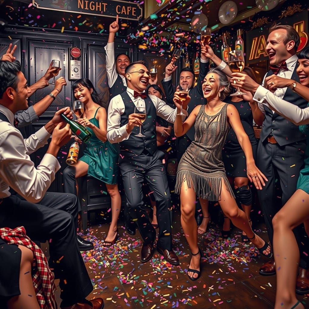 Jazz Age Dancers Celebrate in Night Cafe