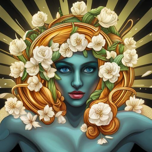 Orchid-Adorned Gem Mouse Skull with Golden Halo