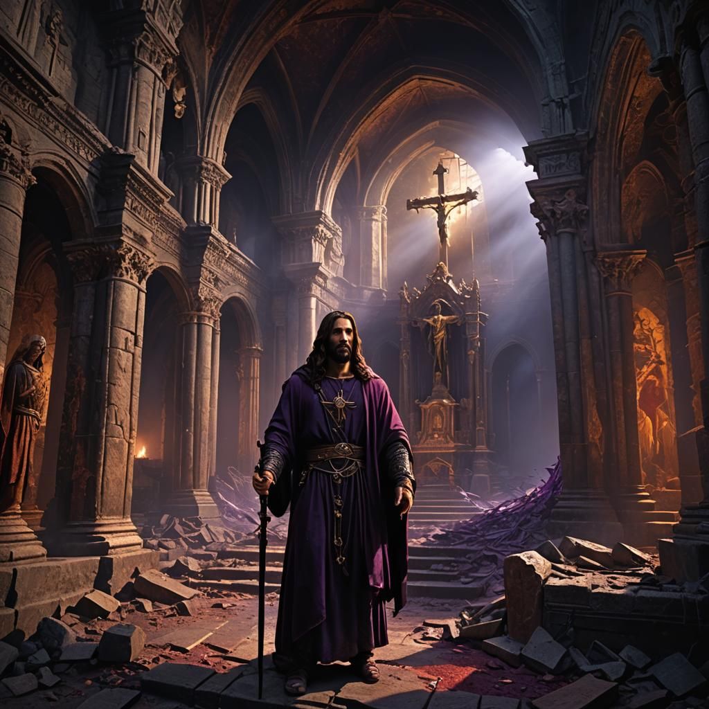 Jesus in Twisted Church: Dark Fantasy Videogame Art