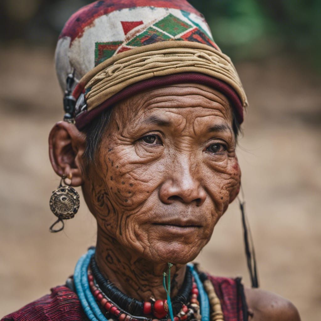 Portrait of Tattooed Chin Tribesperson from Myanmar