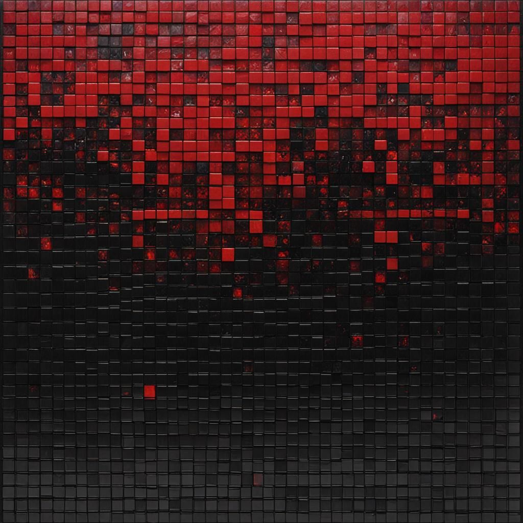 Singular Red Pixel on Black in Oil Paint Style