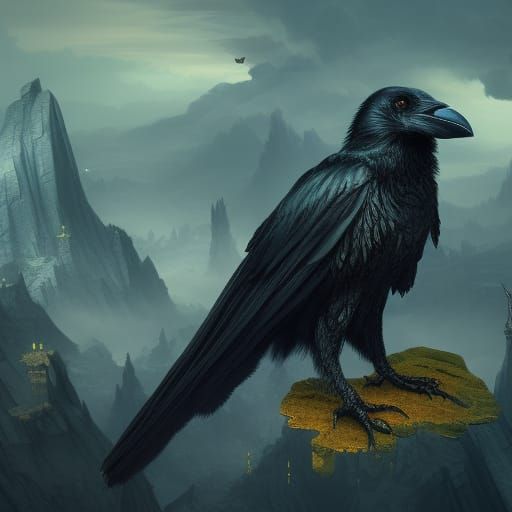 Detailed Black Raven Fantasy Concept Art