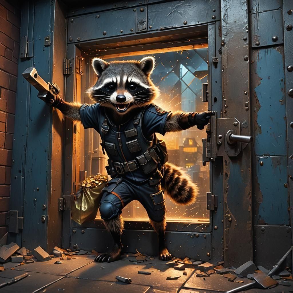 Raccoon Bank Heist: Detailed Matte Painting