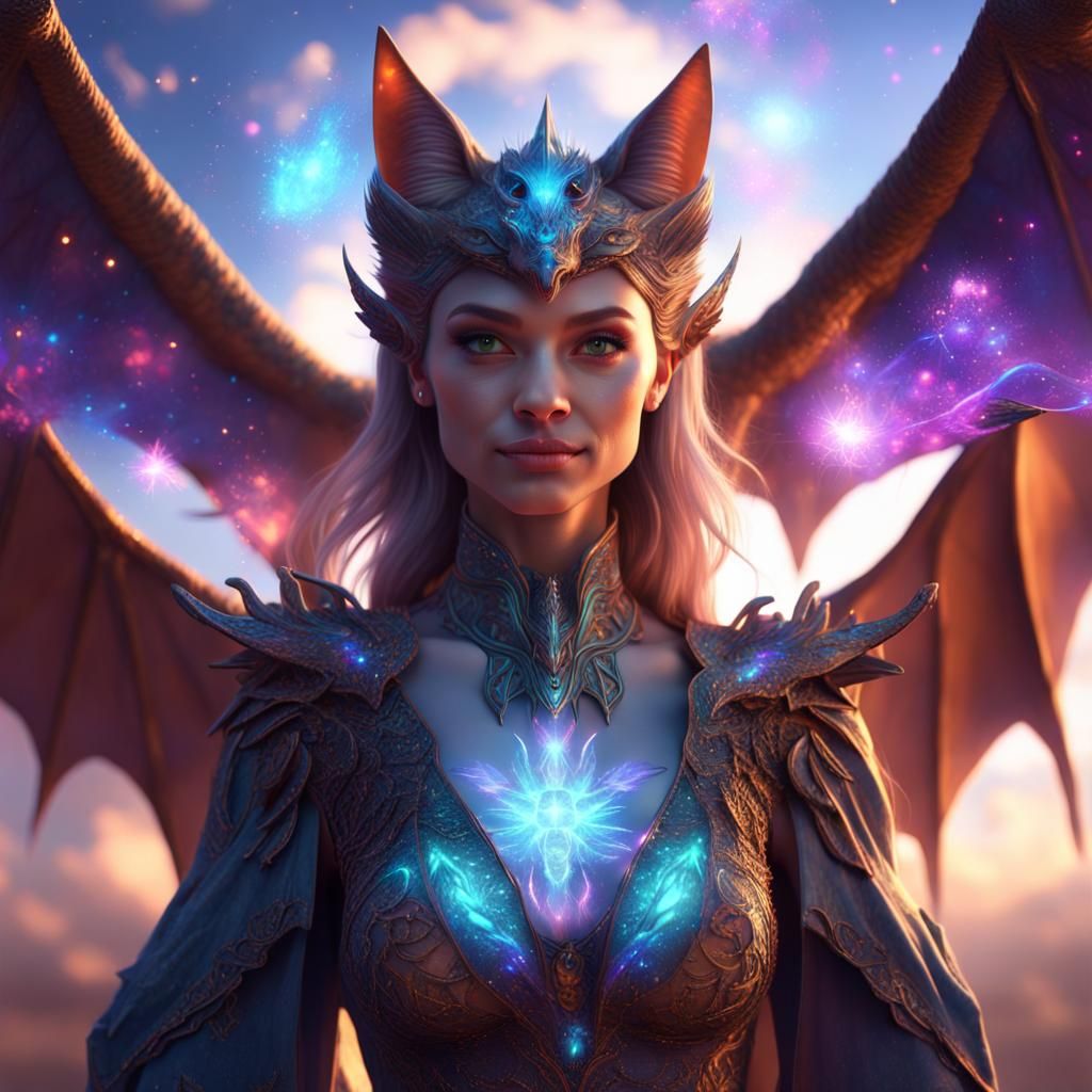 Dragon Cat Hybrid Wizard in a Galaxy Sky