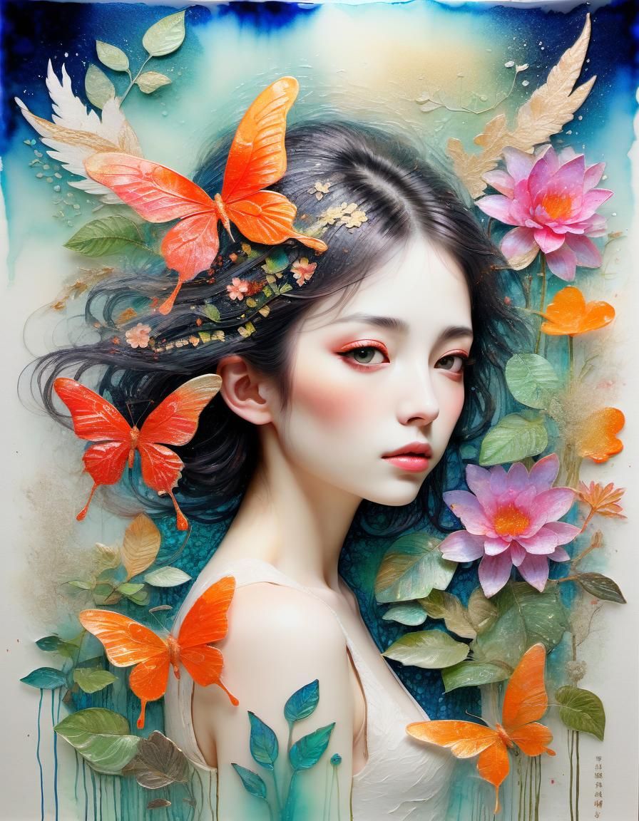 Vibrant Garden Spirit in Mixed Media