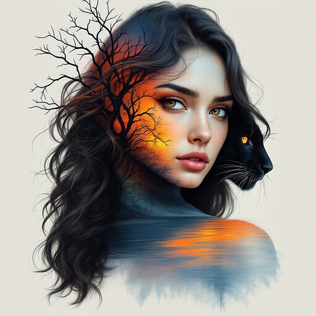 Hyper-Realistic Portrait of a Woman with a Majestic Black Ja...