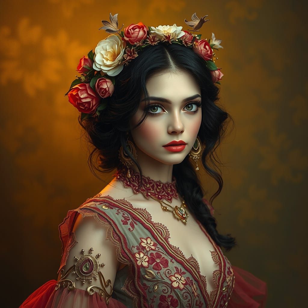 Ethereal Victorian Siren in Golden Impressionist Light