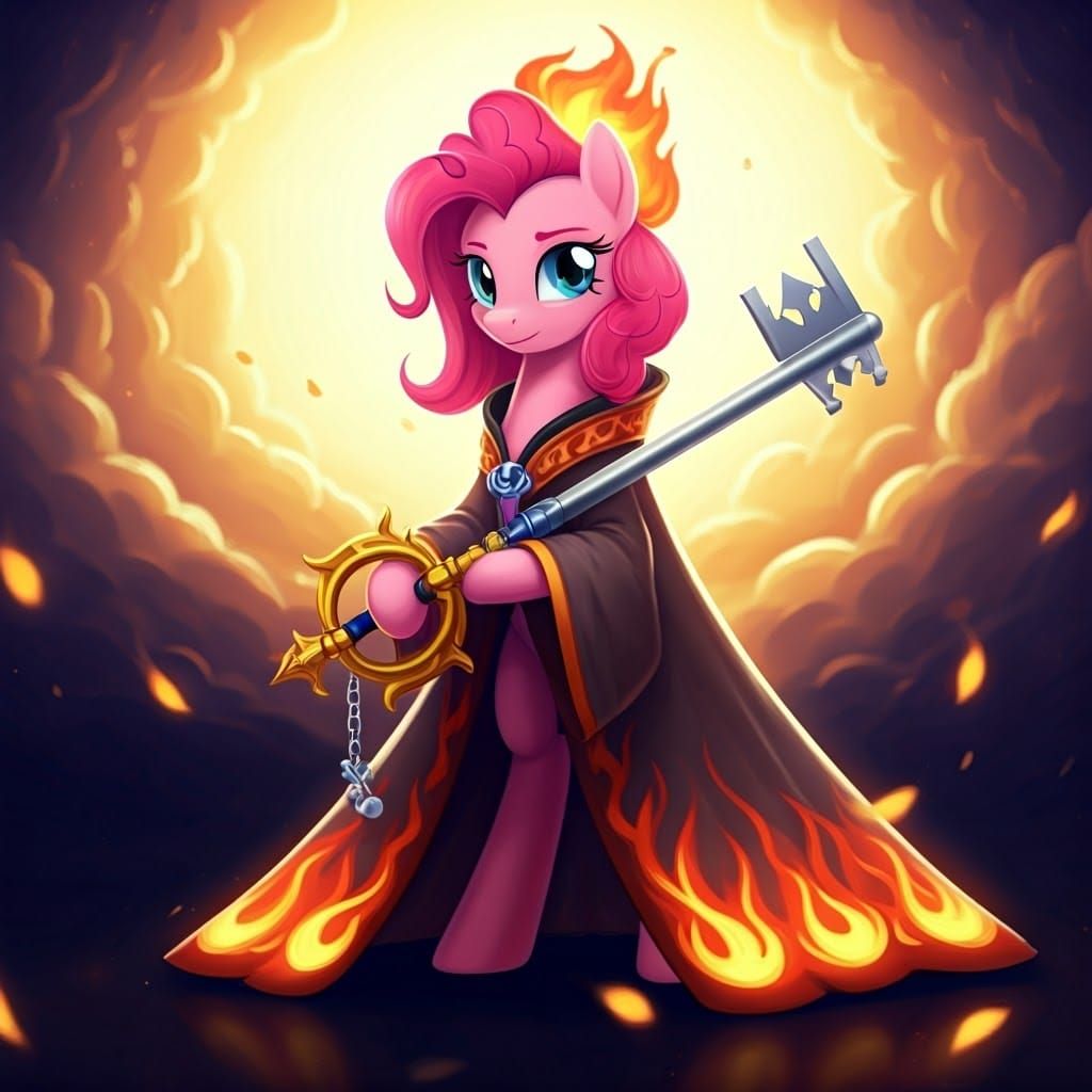 Surreal Fantasy Pony Wields Glowing Keyblade in Ethereal Lig...