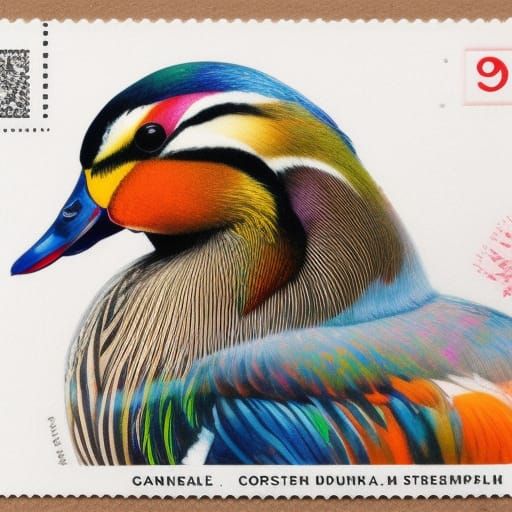 Mandarin Duck Stamp in Watercolor Style