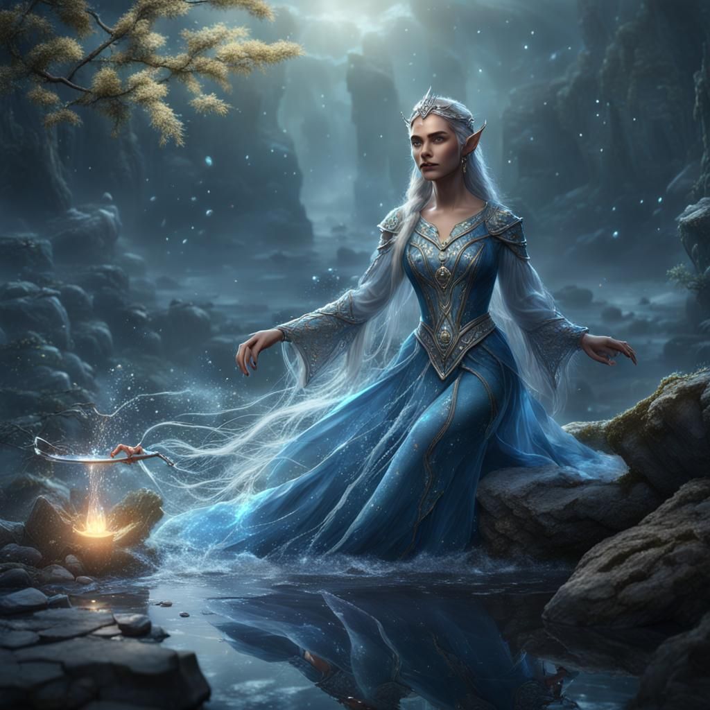 Water Elf Maiden in Flowing Gown