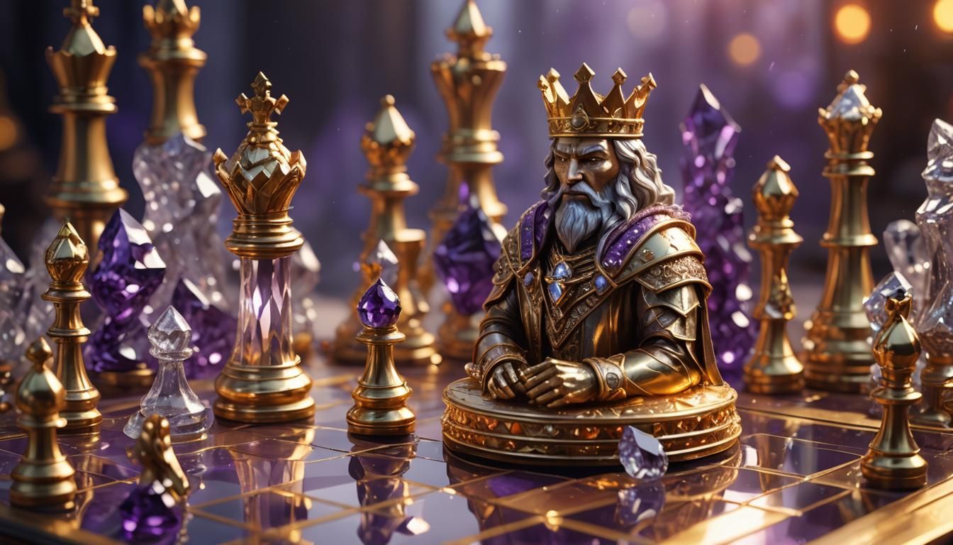 King on Golden Chessboard in Fantasy Concept Art