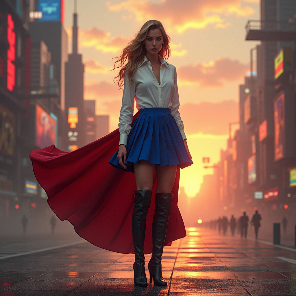 Supergirl in High-Fashion Photoshoot, Digital Matte Painting