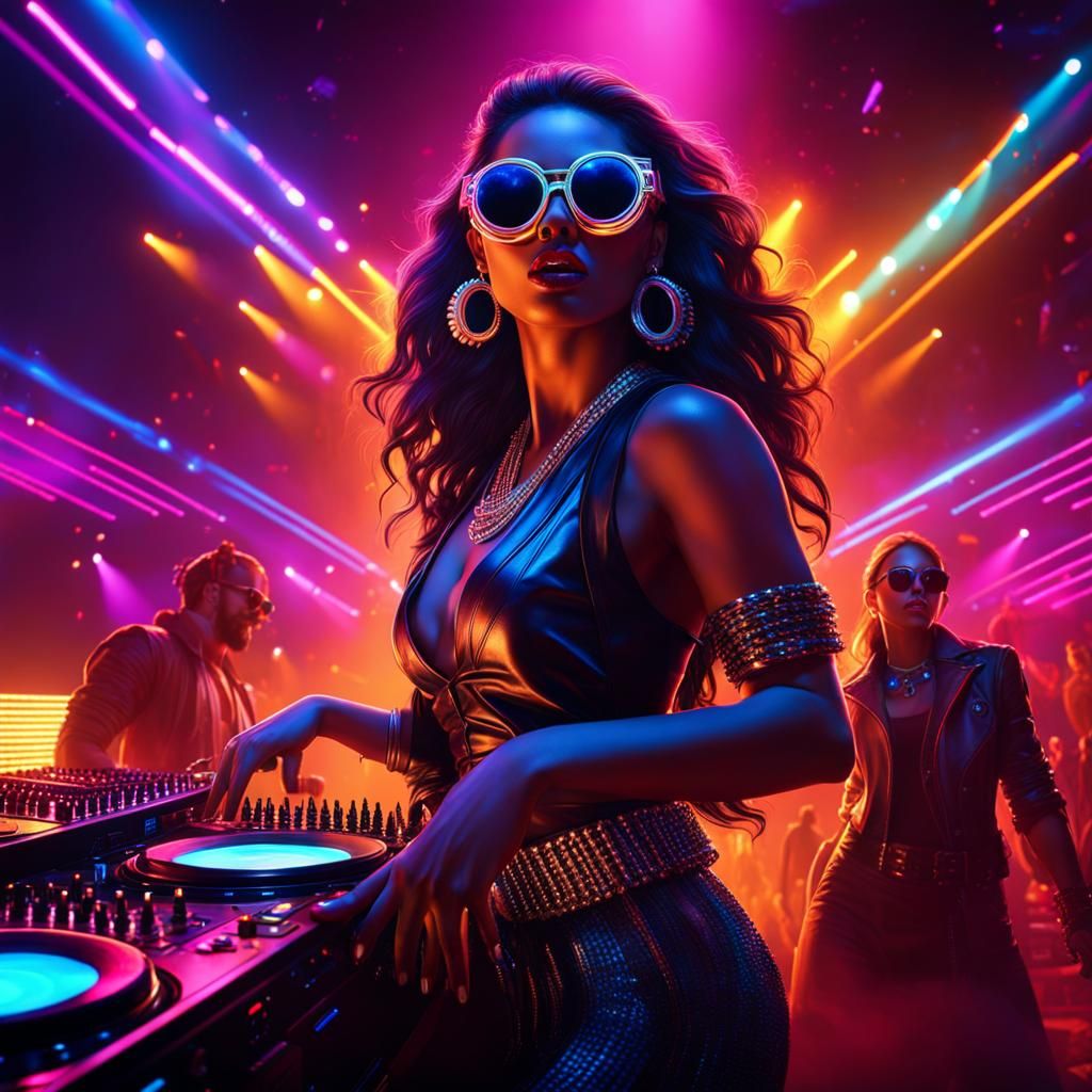 Wolf DJ in Nightclub with Dancing Women