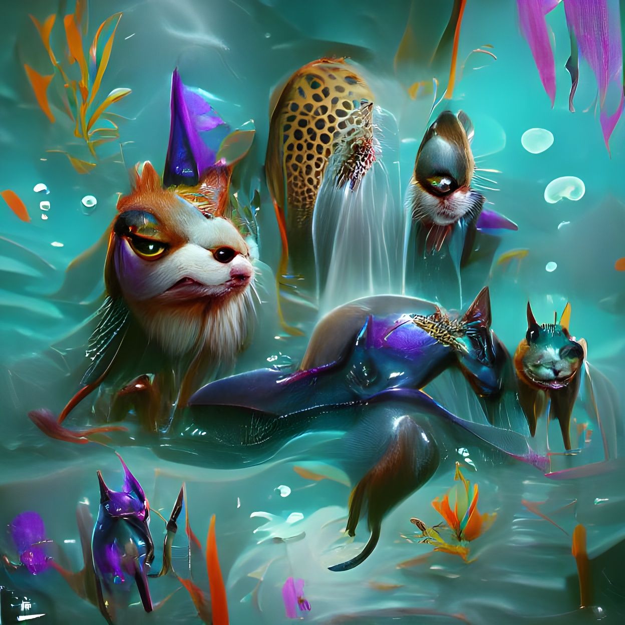 Fantasy Aquatic Feline Art Trending on Artstation