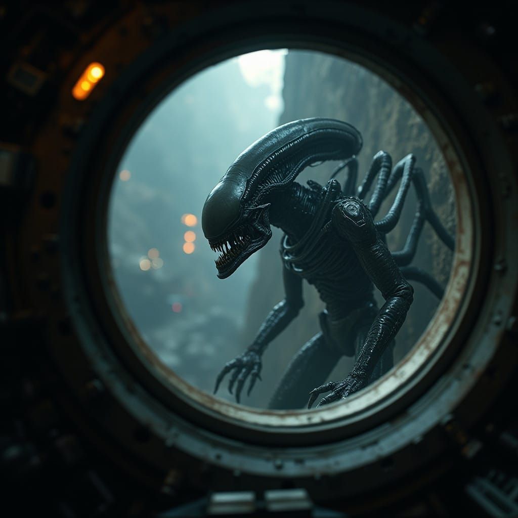 Alien Xenomorph in a Haunting Spaceship Scene