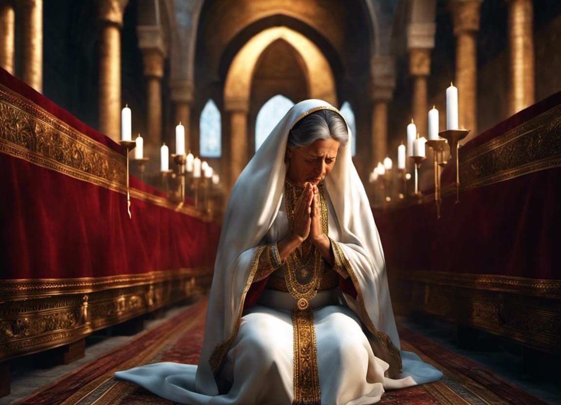 Woman Praying at Jerusalem Temple: Photorealistic Digital Ar...
