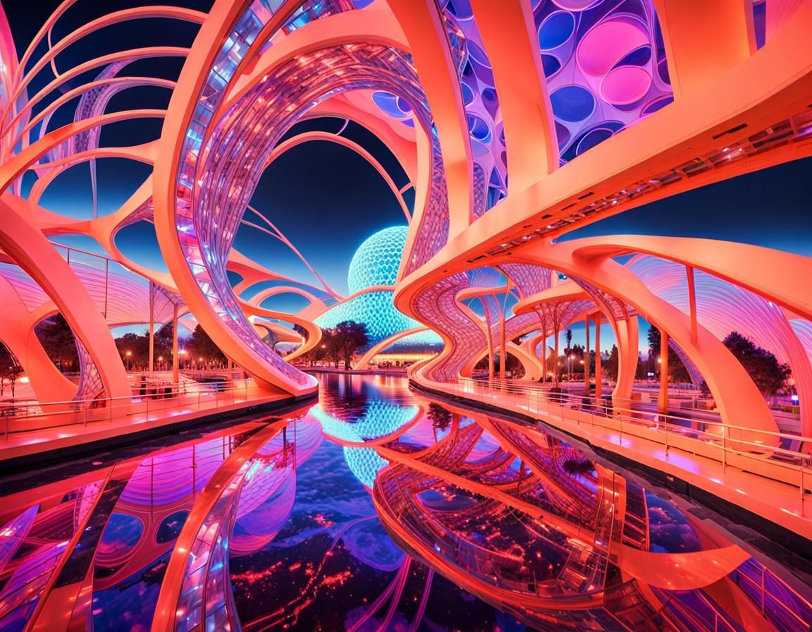 Neon Futuristic Theme Park with Abstract Architecture