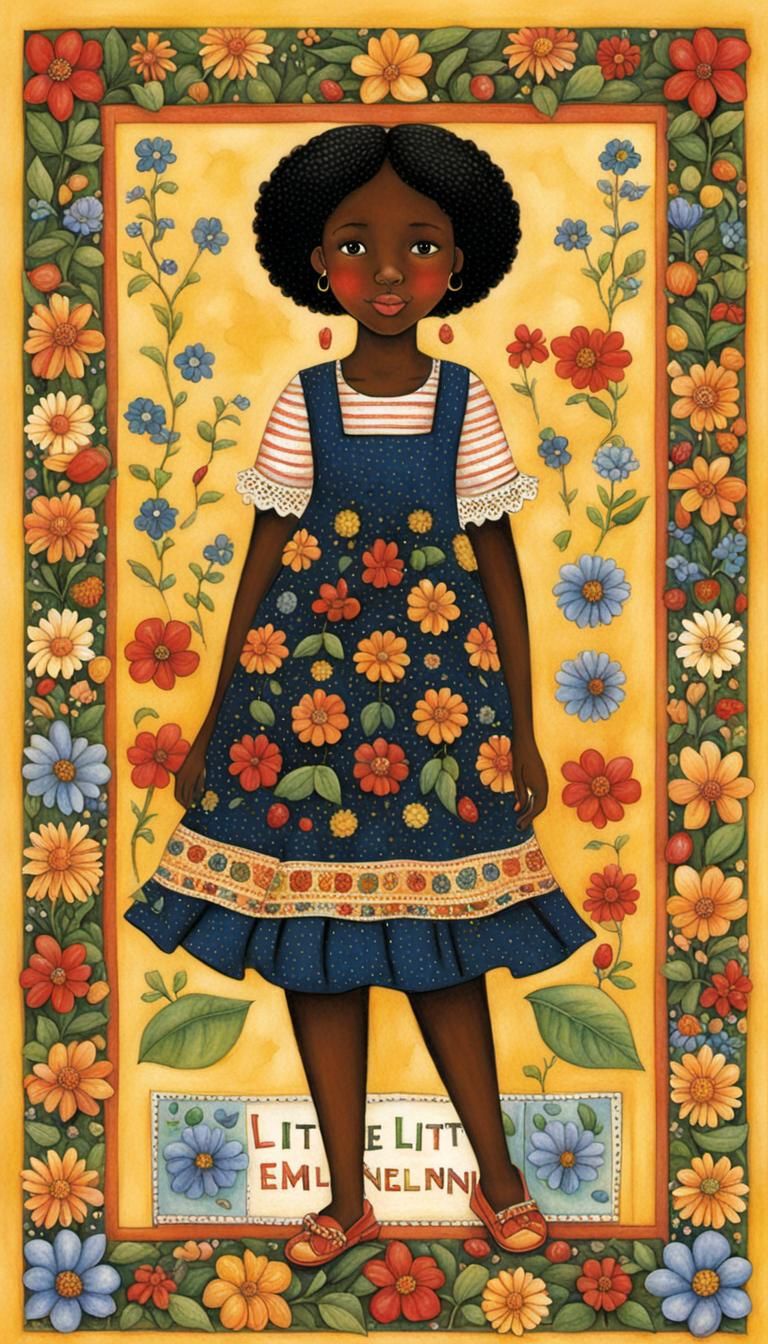 Melanin Girl in Mary Engelbreit Style