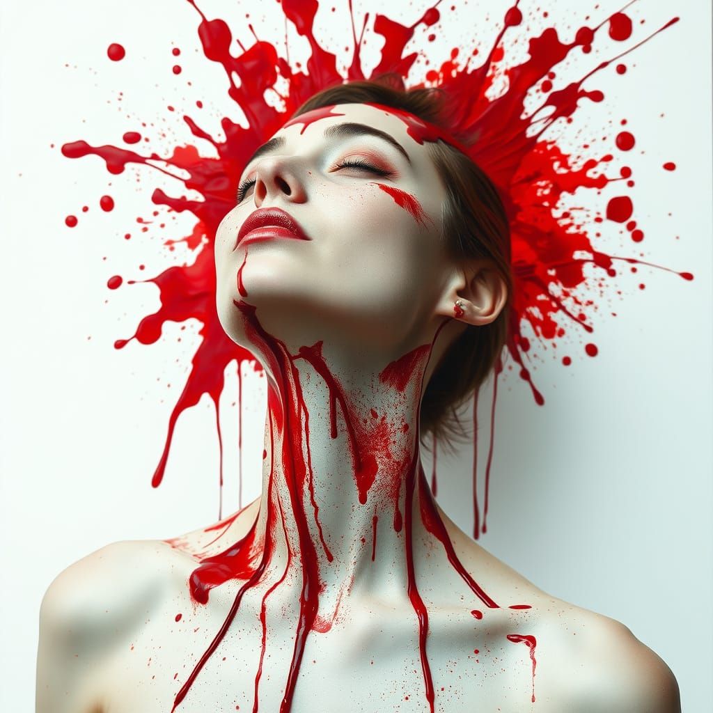 Surreal Portrait of a Woman in Crimson, with Bold Brushstrok...
