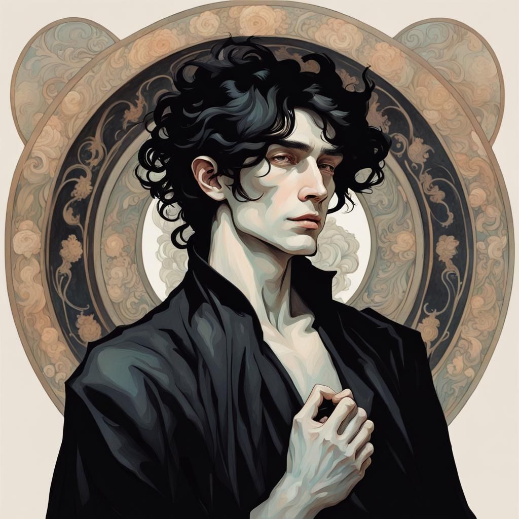 Dreamlike Pale Man in Alphonse Mucha Style