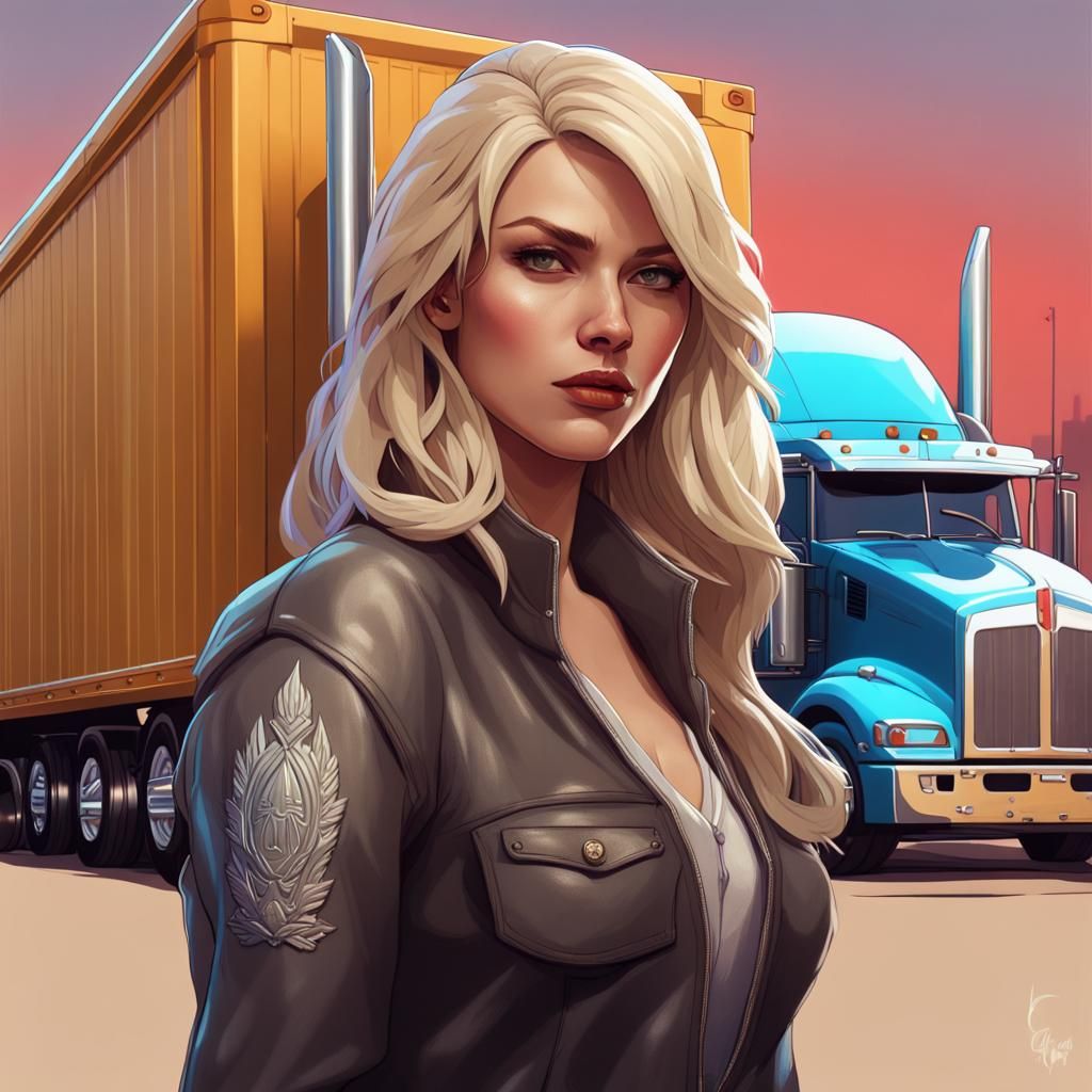 Guga Trucking Logo with Blonde Girl in Art Nouveau Style