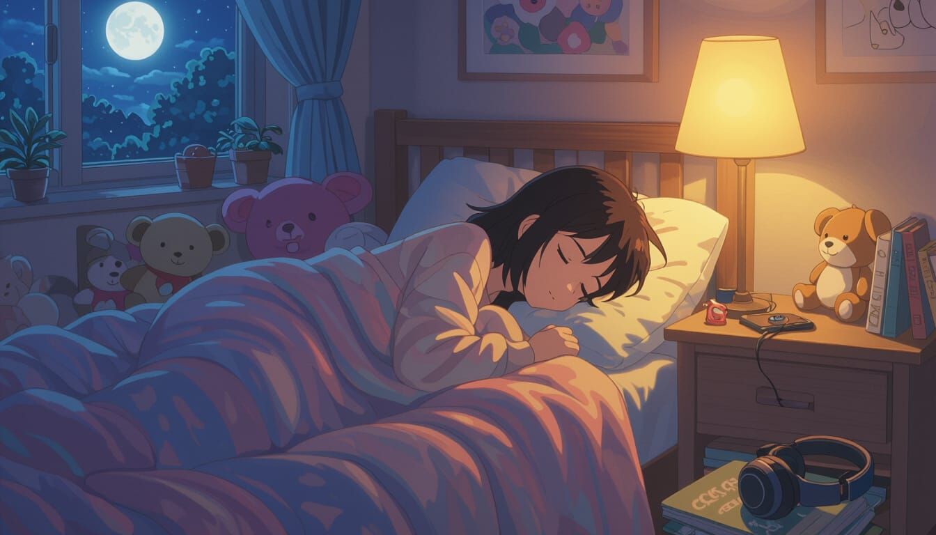 Cozy Anime Bedroom Scene at Night